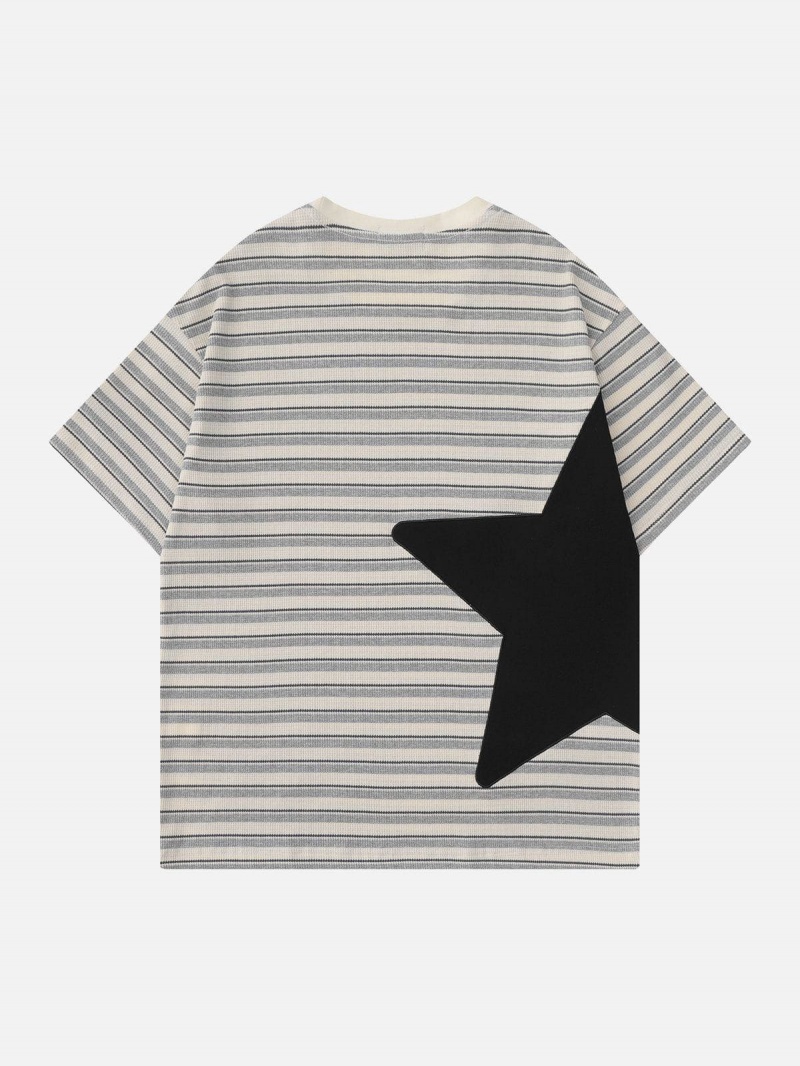 T Shirts Aelfric Eden Star Patchwork Stripe Tee Grise | NAW-88921784